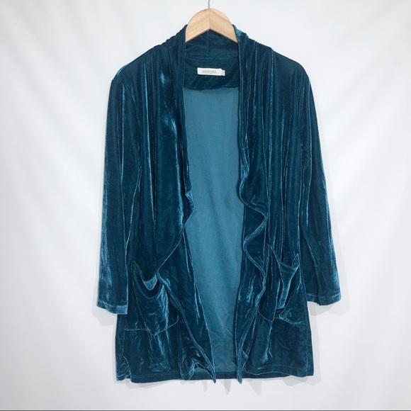 New Amaryllis Velvet Drape Open Front Cardigan - Picture 2 of 12